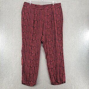 LOFT Pants Womens 14 Petite Julie Red Navy Herringbone Pleated Pocket Ankle Fit
